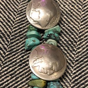 Turquoise bead silver buffalo nickel bracelet boho